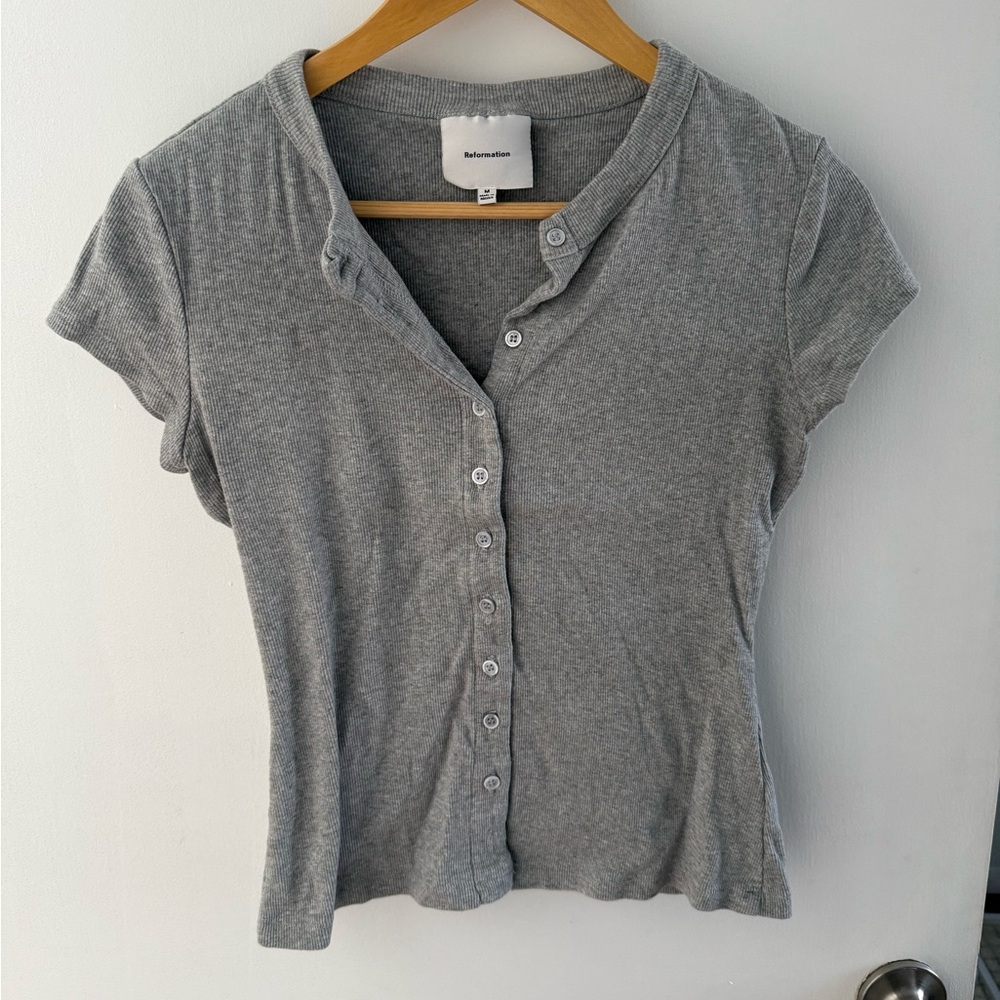 Reformation Ribbed Gray Button-Up Women Top Size M